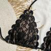 Set Bikini a Triangolo in Pizzo Floreale Nero con Bordi a Festone Costume da Bagno Due Pezzi con Ciondolo