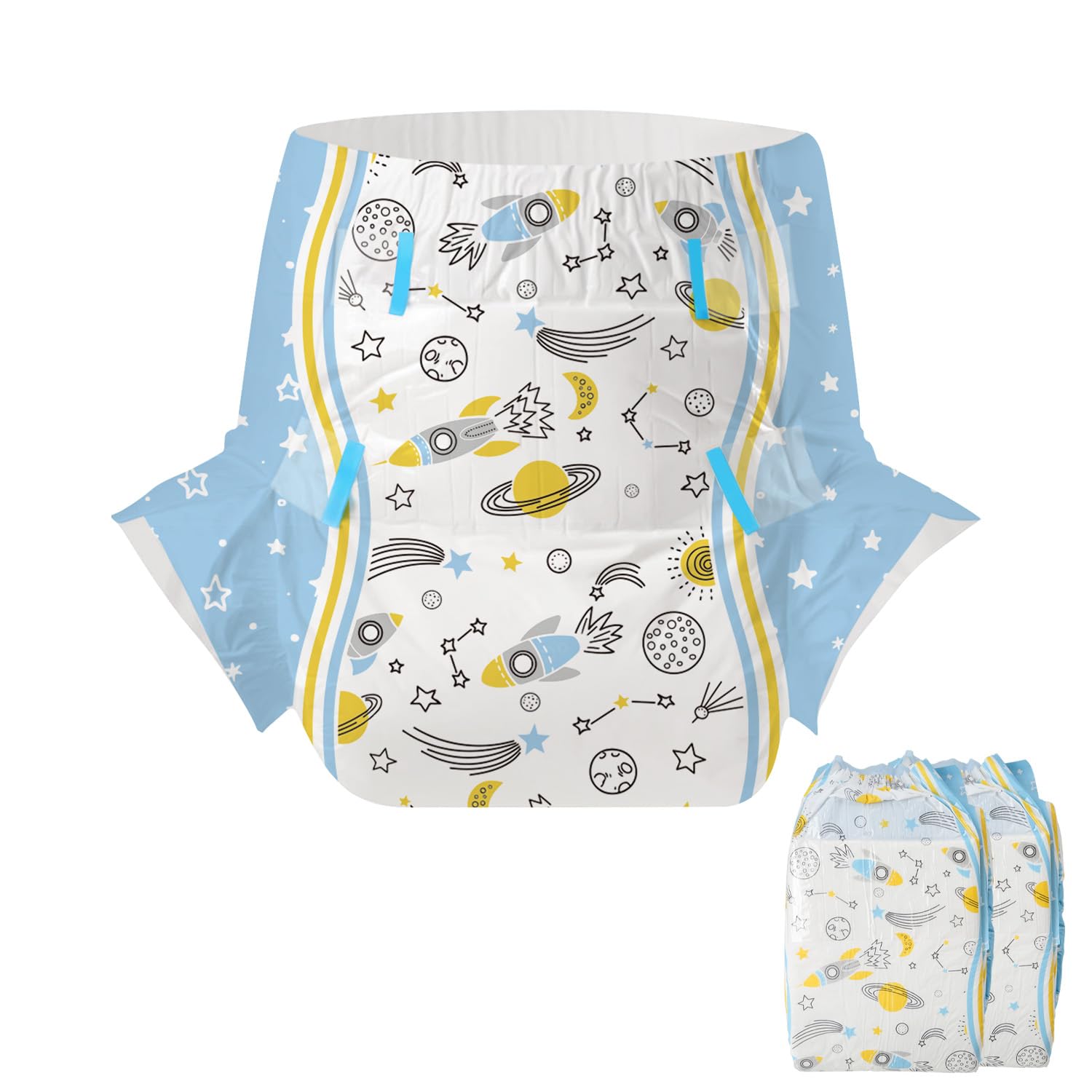 

CutiePlusU Adult Diaper Unisex Incontinence Maximum Nighttime Absorption Space Adventurer 2-Pack Sample, Pants, Labeled, - (M 71-96cm)