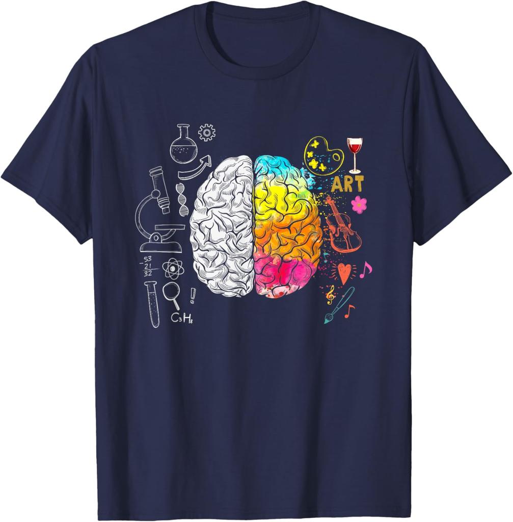 Art Versus Science Brain Split Colorful Graphic Tee Shirt Men Women Student Teacher Casual T-Shirt