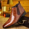 Men Chelsea Square Toe Boots Gradient Crocodile Pattern Simple Retro Fashi for Business Leisure High-end Short Boots