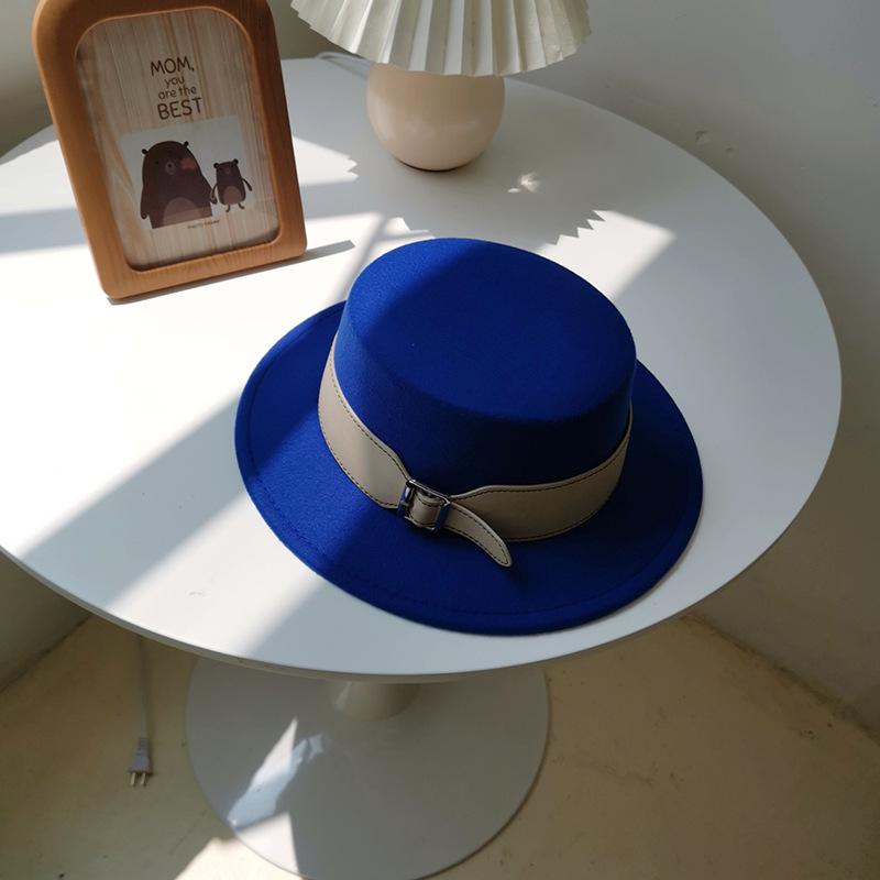 Vintage Woolen Hat British Hat Wide Brim Flat Top Top Top Top Hat Versatile Autumn and Winter Hat Trendy Sun Hat Felt Hat
