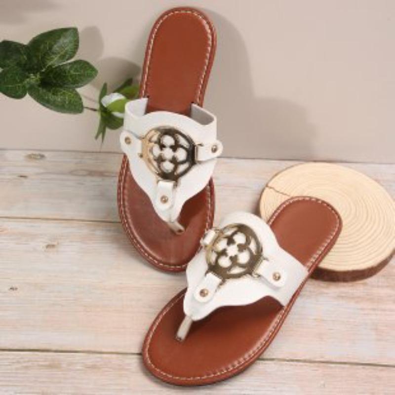 Nieuwe Dames Slippers Sandalen met Decoratieve Knoppen Zomer Platte Schoenen Modieus Design
