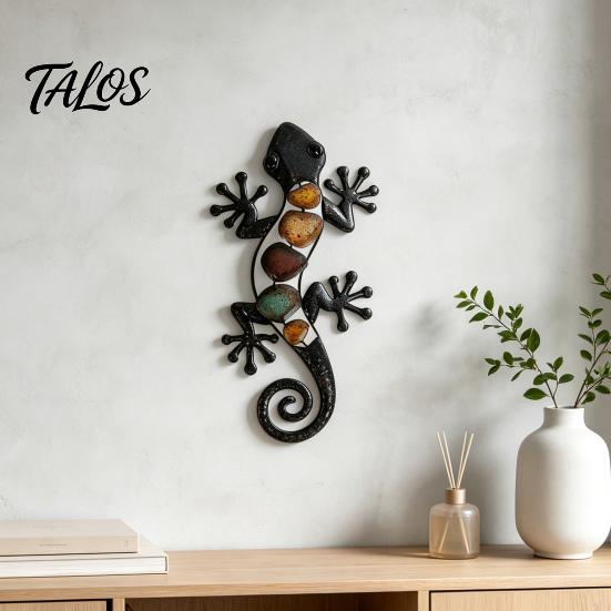 Artistic Wall Ornaments for Living Room Metal Gecko Lizard Decor, Colorful Painted Iron Art, Weather Resistant Decor Outdoor Farmhouse Hanging