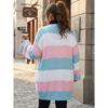Women Plus Size Striped Color Block Open Front Knit Cardigan Sweater Coat
