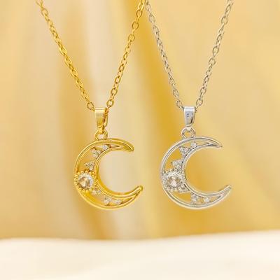 Europäische & Amerikanische Mond Halskette: Personalisierter Anhänger mit Diamant-Inlay für Damen, Leichter Luxus Schlüsselbein-Ketten Schmuck