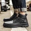 Britisk Stil Herre Fritidssko i Lær Business Herresko Snøring Høye Basic Støvler Merkevare Mann Vinter Motorsykkelstøvler