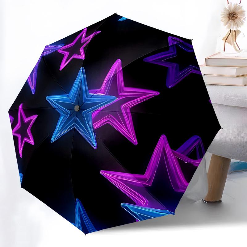 1pc Neon Stars Automatic Open/Close Umbrella, Compact Travel Umbrella, 8-Rib Sturdy Frame - Ideal Gift for Friends Yy251118017