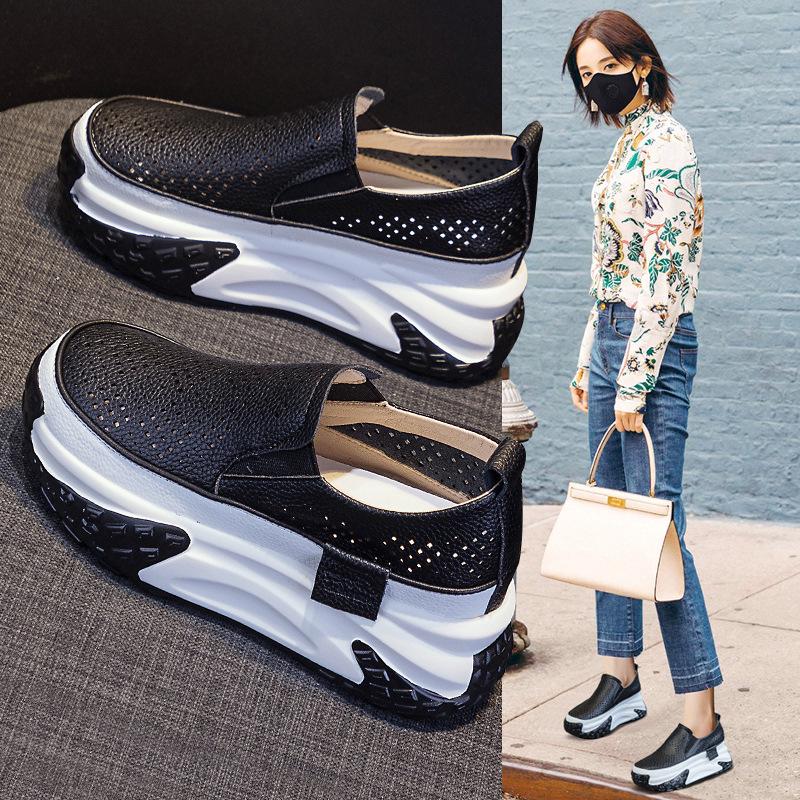 Cowhide Hollow Dad Shoes Women's Summer 2025 New Retro Lightweight Inner Height Increase Casual Sports Shoes Platform Sandals
