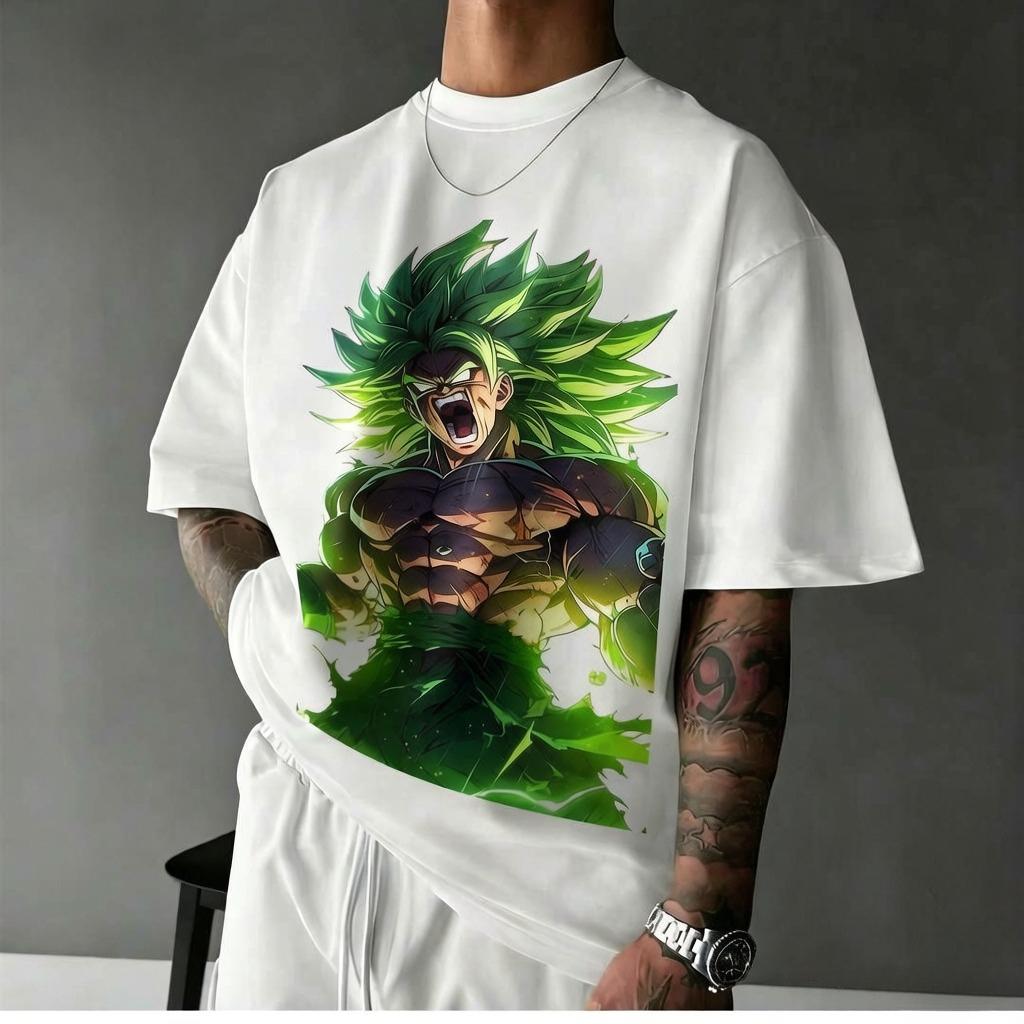 Summer Dragon Ball T-shirt Burli Super Saiyan Green Neon Burst Style Retro Vintage Pattern Cotton