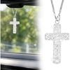 Kreuz zum Aufhängen am Autorückspiegel, Rückspiegel Auto Zubehör für Frauen, Bling Auto Anhänger Charms, Doppelseitiges Diamant Christliches Religiöses Kreuz