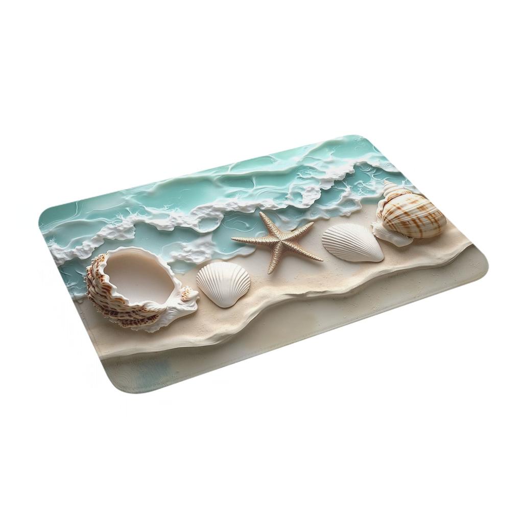 2D Flat Print Ocean Waves Seashells Doormat Non-Slip Entrance Kitchen Bath Door Floor Mats Living Room Carpet Rug