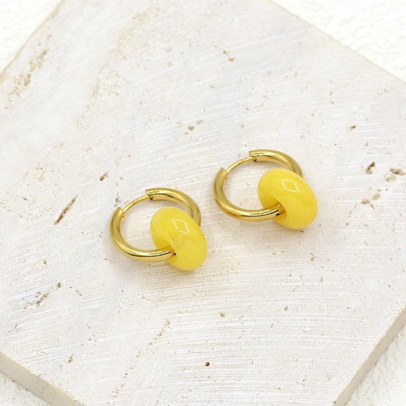 Chic Gold-Plated Stainless Steel Hoop Earrings with Natural Stone Pendants - European & American Street Style for Women