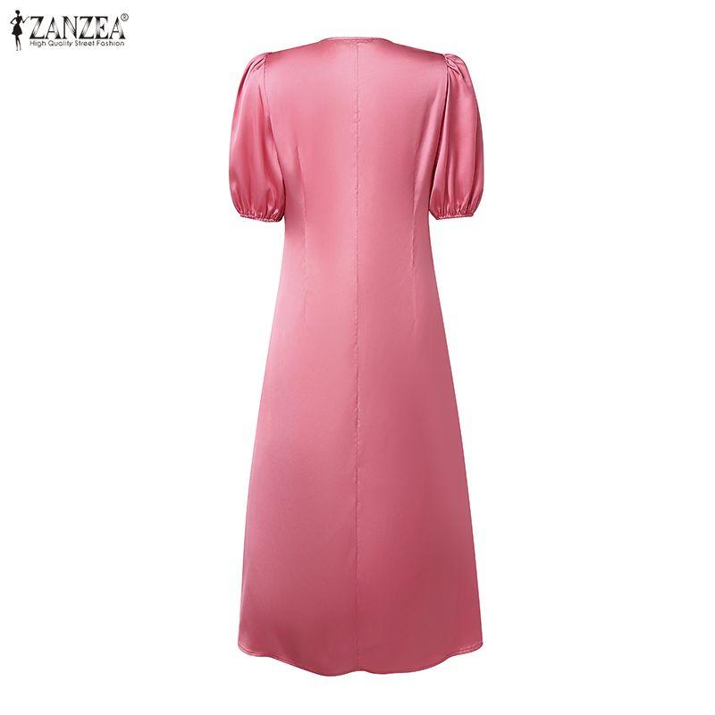 ZANZEA Women V-Neck Summer Casual Short Sleeve Dress
