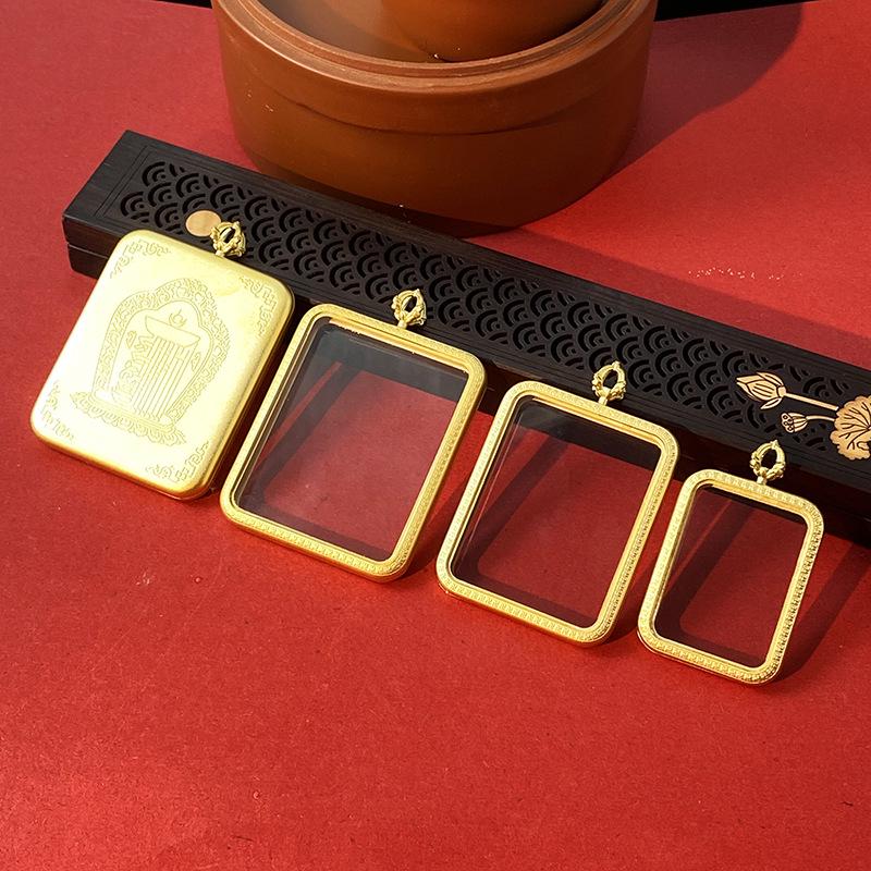 Tibetan Thangka Gold Necklace: Non-fading, Waterproof GAU Box Pendant, Multi-size Options