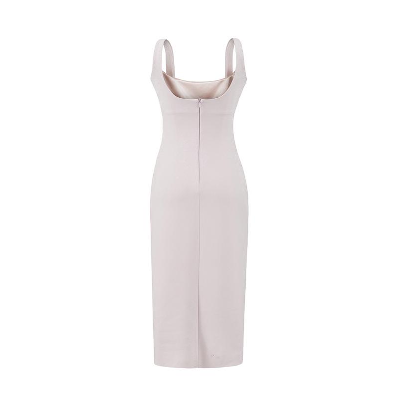 Elegant Square Neck Slim Fit Pleated Waist Bodycon Dress