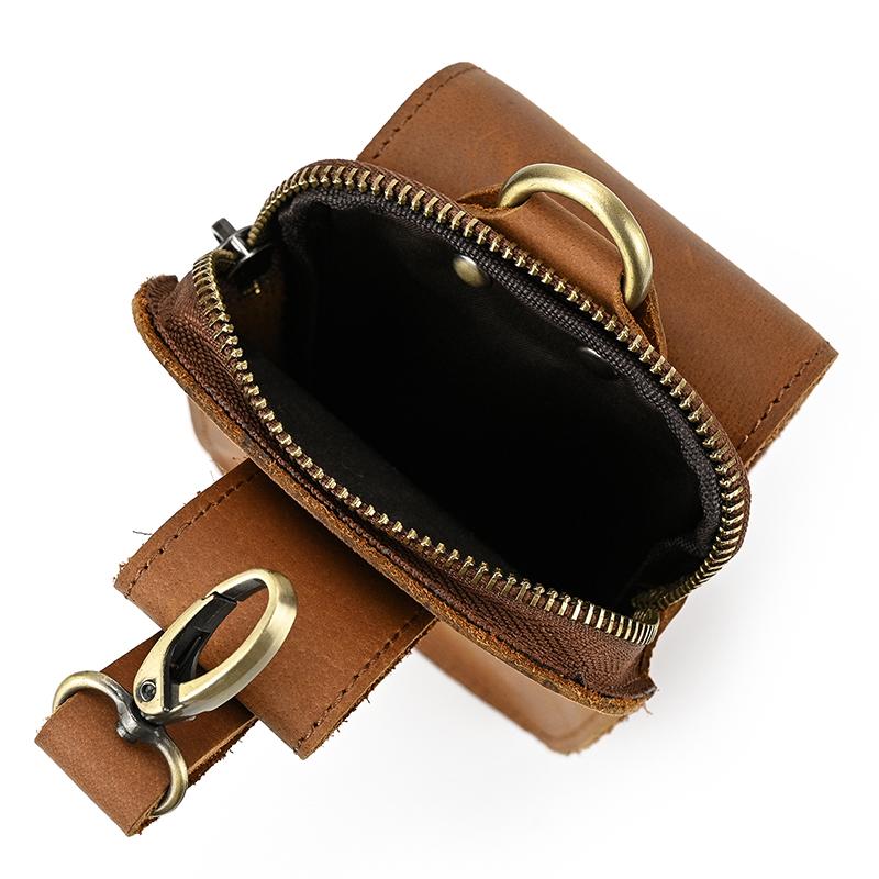 Small Male Bag Genuine Leather Waist Bag Phone Belt Pouch Men's Waist Pack With Clip On Pants Leather Waist Bag Mini Phone Bag