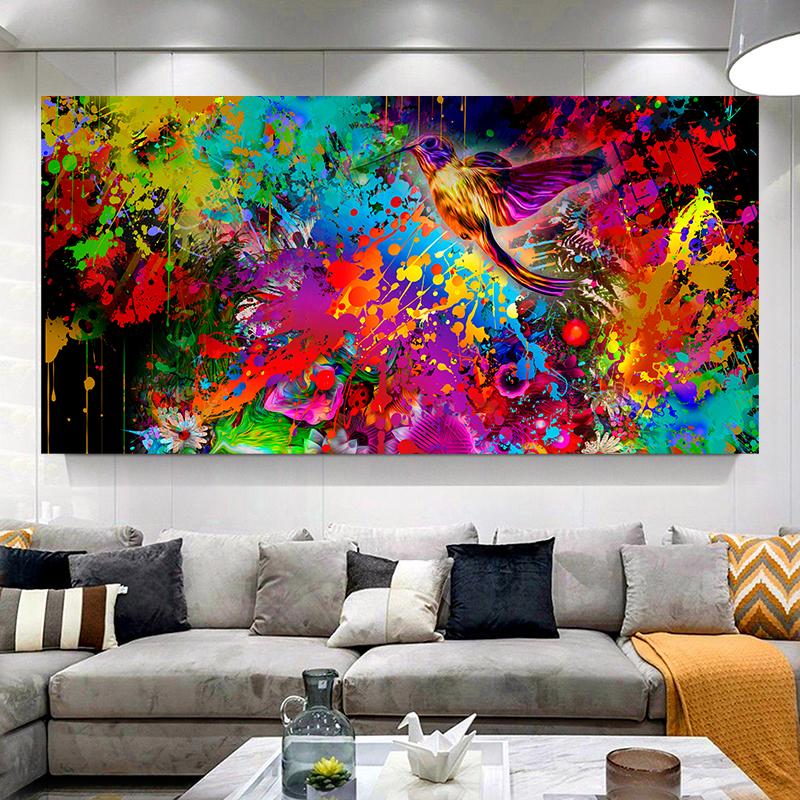 Abstract Colorful Pattern Bird of Peace Canvas Painting Wall Art Bird Posters and Prints for Living Room Decoration Unframed