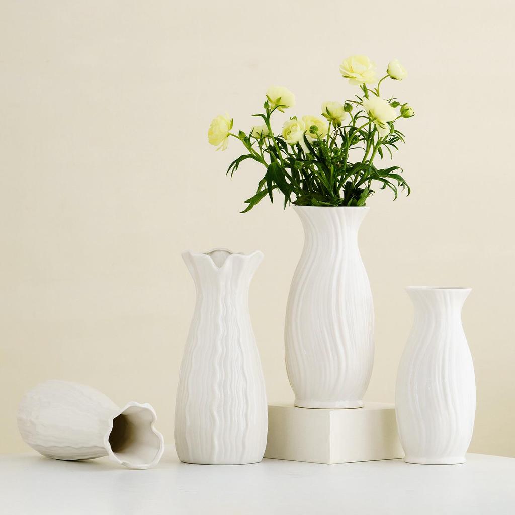 Vaso di Lusso in Ceramica Bianca Nordica per Fiori Secchi e Freschi, Ornamento Decorativo Creativo per Scrivania del Soggiorno.