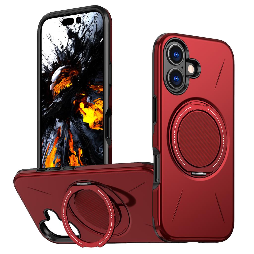 For iPhone 16 Plus Magnetic Case Rotating Kickstand TPU+PC Phone Cover