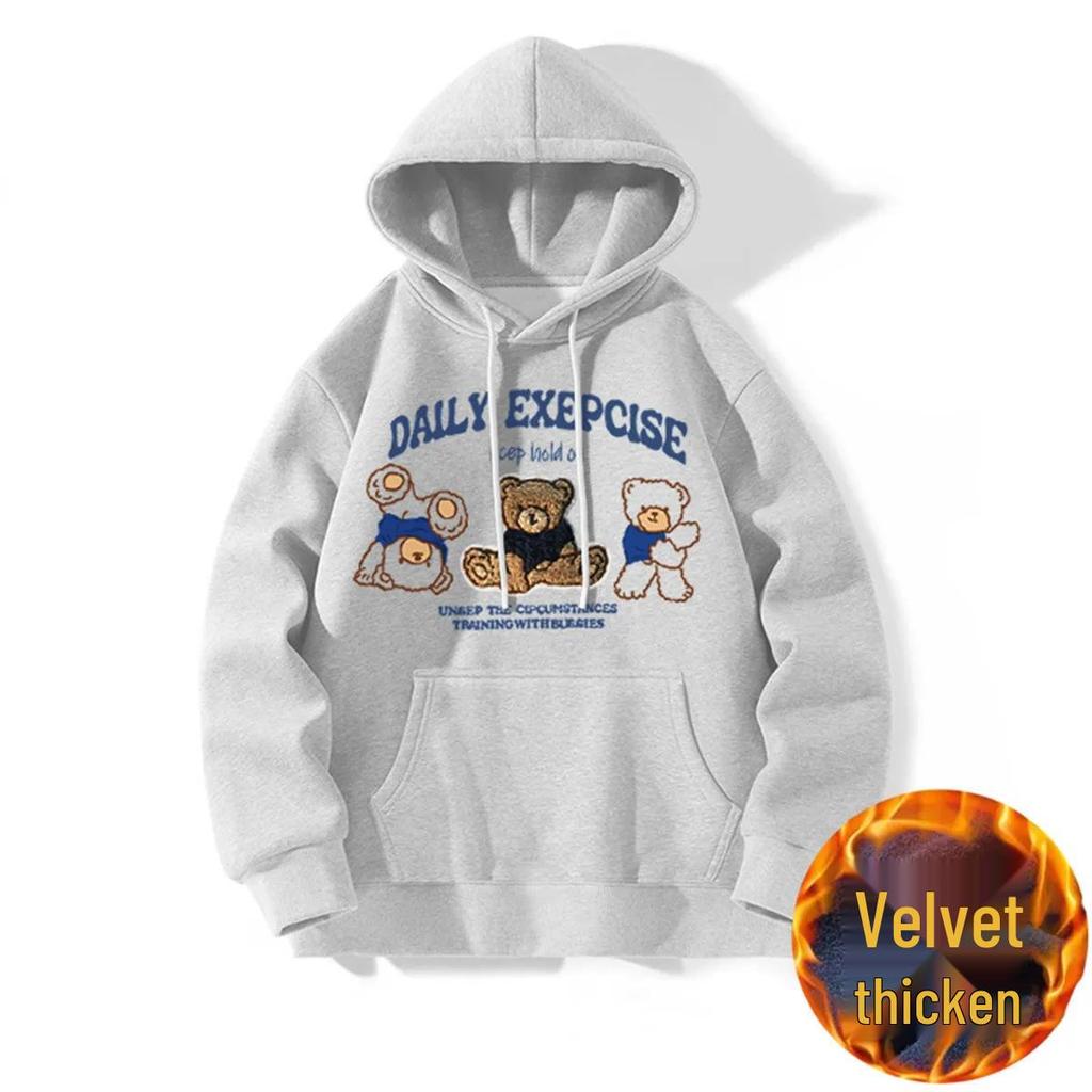 Women's American-Style Cotton Hooded Sweatshirt - Autumn/Winter Loose Fit Printed Pullover Hoodie