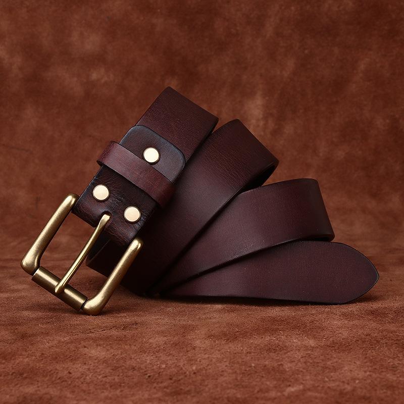 Washed Retro Matte Trend Belt Men'S Genuine Leather First Layer Cowhide Copper Buckle Simple Casual Jeans Belt