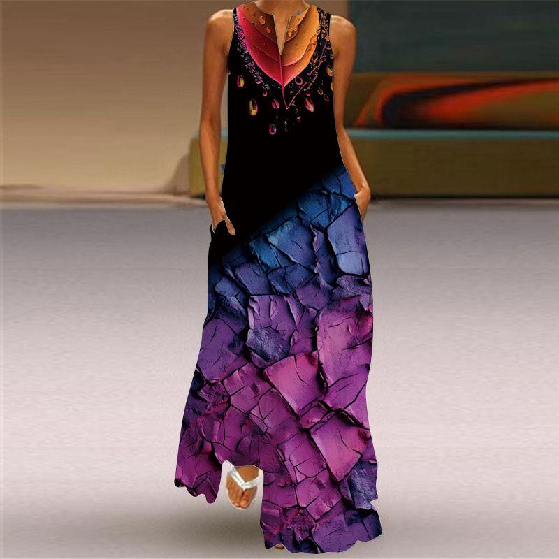 Plus Size Women's New Chinese Style 3D Peacock Dress Elegant All-Matching Sleeveless Vest Skirt Long Loose Floral Skirt