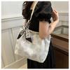 Women's Nylon Large Capacity Tote Bag Embroidery Commute Shoulder Handbag Zipper Closure Soft Texture