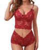 European & American Style Sexy Three-Piece Lace Lingerie Set with See-Through Suspender.