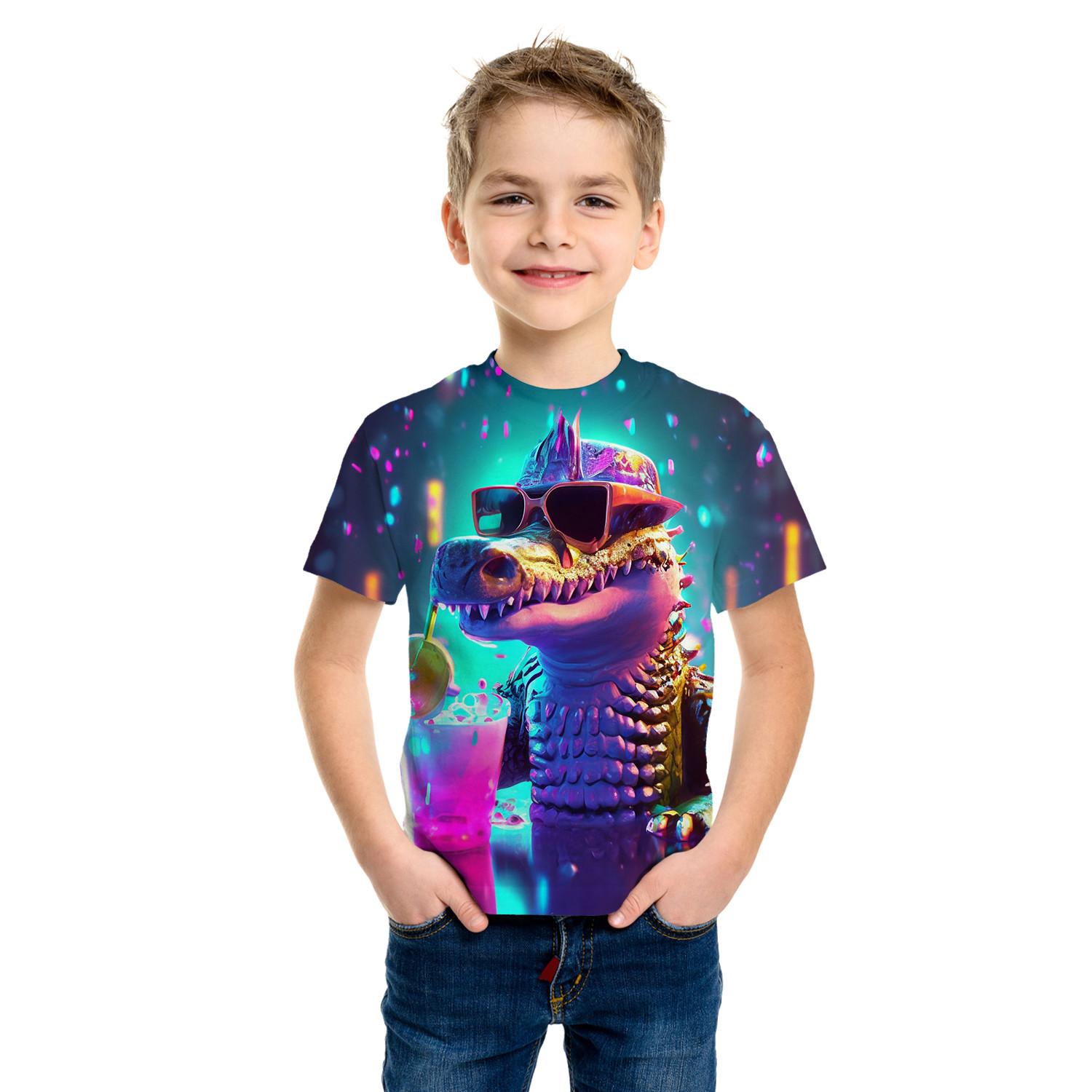 

Крутая футболка с принтом мощного динозавра, красочная 3D-футболка для детей, повседневная футболка с коротким рукавом для мальчиков, летняя детская одежда, топы 160