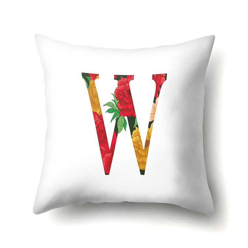 Polyester Pillowcase Watercolor Flowers Car Decoration Print 26 English Letters Home Cushion Cover