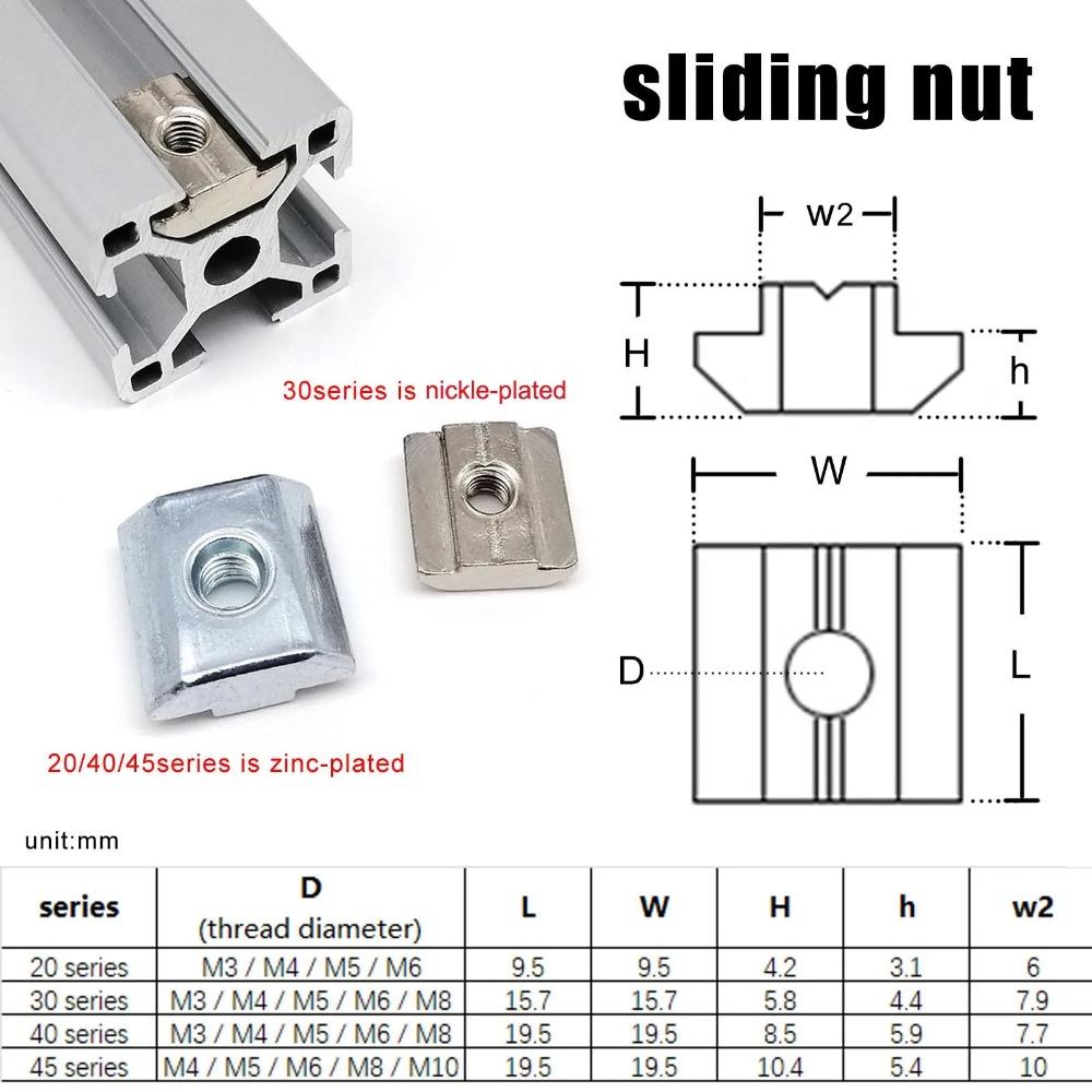 20X M3 M4 M5 M6 M8 M10 T Shape Block Sliding Nut Hammer Spring Ball for 20 30 40 45 Series Aluminum Profile Extrusion Slot Track