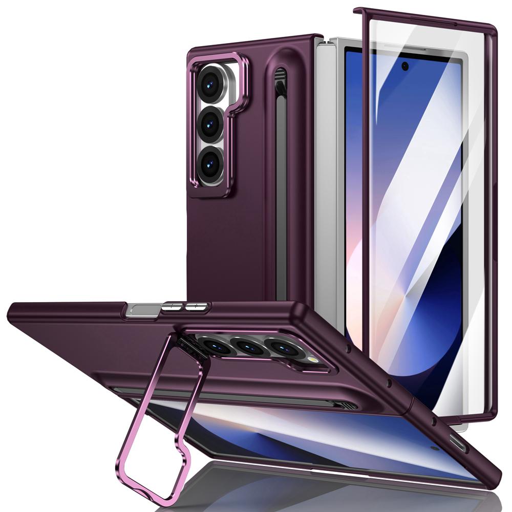 KEYSION with Touch Pen Case for Samsung Galaxy Z Fold 6 5 5G Hard PC Kickstand Phone Cover With Tempered Glass Screen Protector