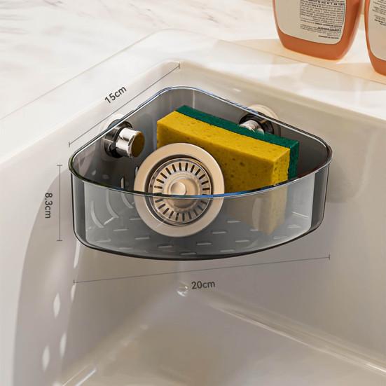 Suction Cup Sink Corner Rack Large Capacity Strong Load-bearing Easy To Install Multifunctional Kitchen Sink Caddy Organizer