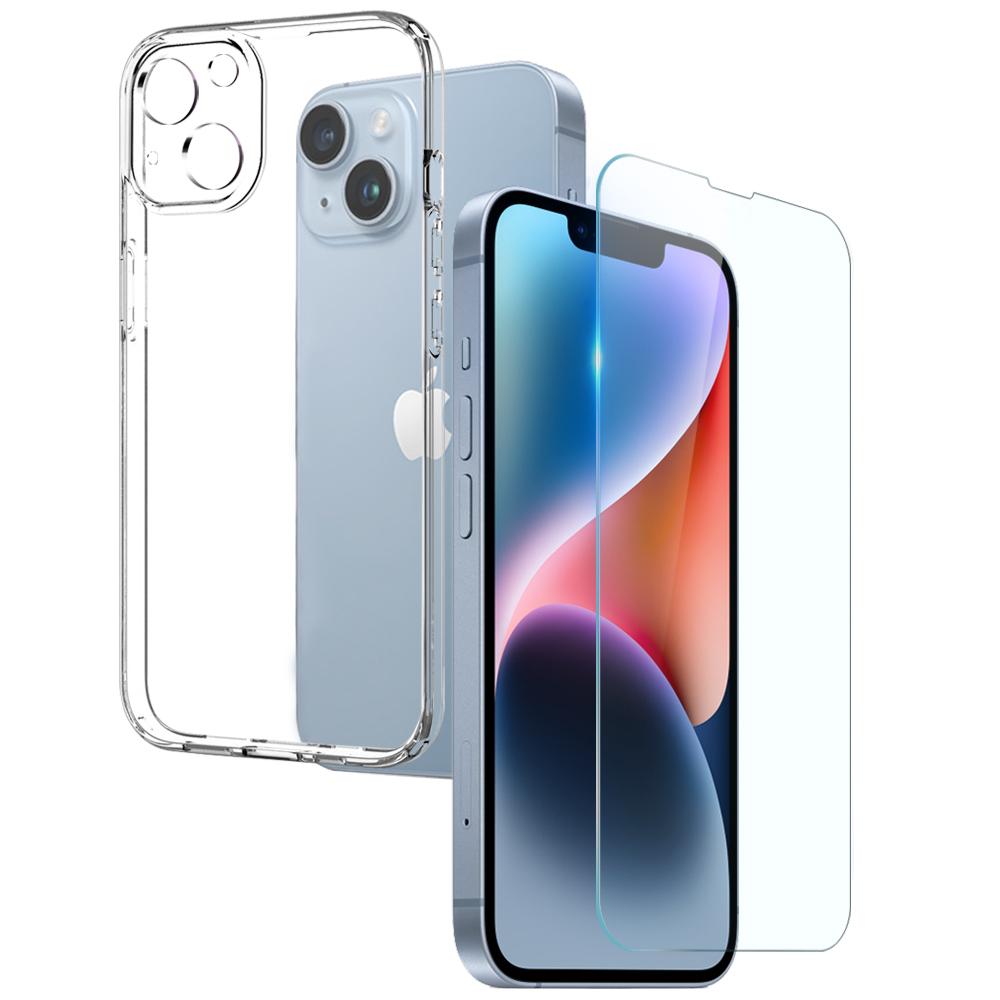 

NORTHJO For iPhone 14 2-in-1 Protective TPU Mobile Phone Case+Anti-fingerprint Tempered Glass Screen Protector Transparent