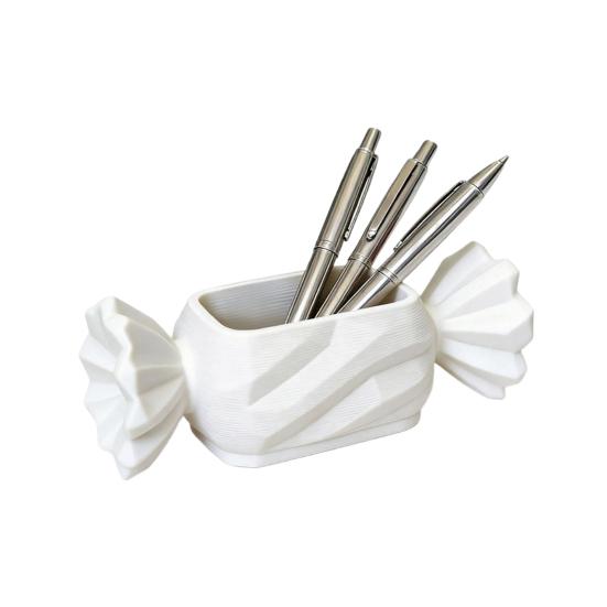 

Candy Pen Holder 3D Printed Candy Shape Pencil Cup Multi-functional Makeup Brush Organizer Plants Container for Classroom Home Office білий
