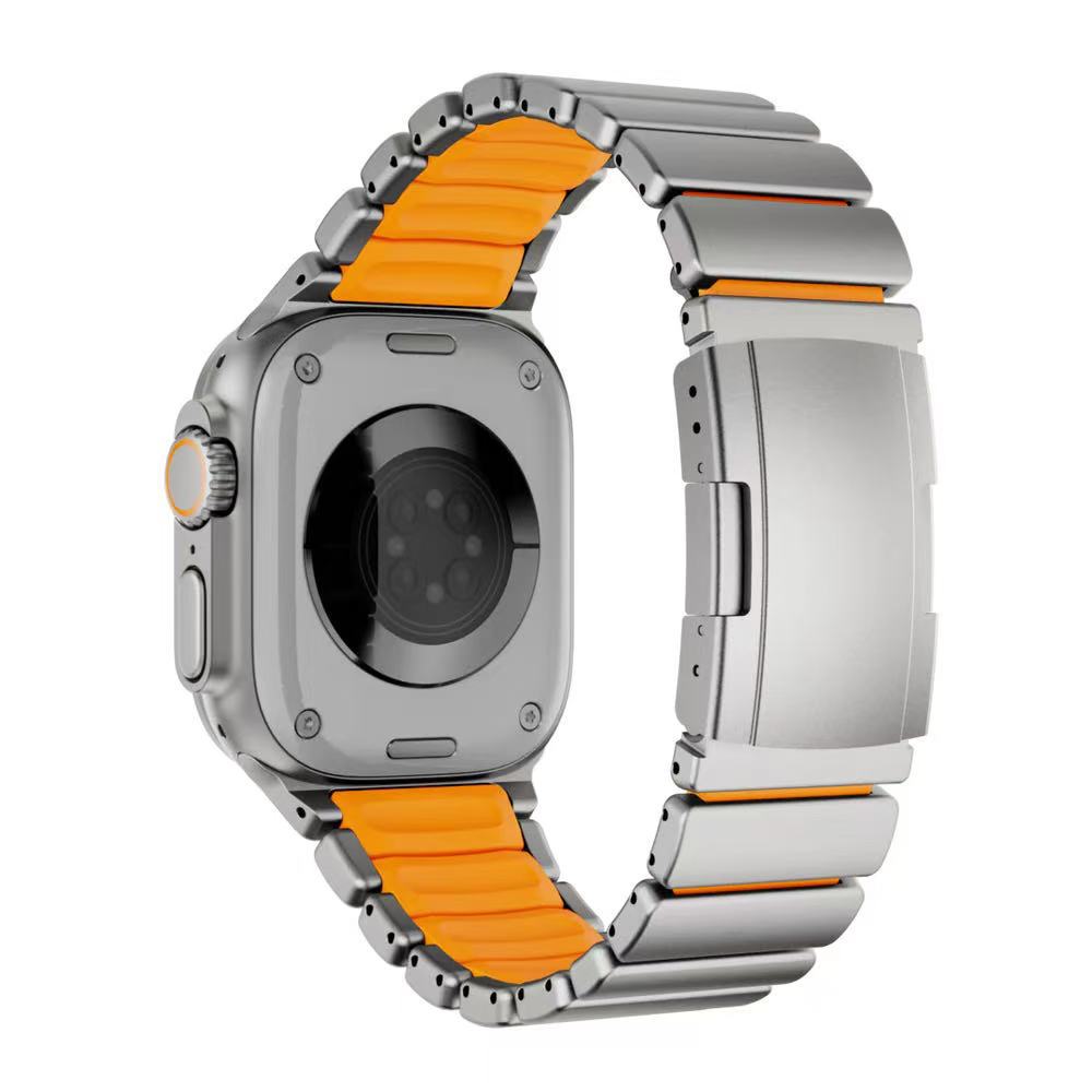 Titanium Rubber Strap for Apple Watch Ultra 3/2/1 49mm 10 11 46mm Luxury Band for Iwatch 9 8 7 45mm 6 SE 3 44mm 42mm Accessories