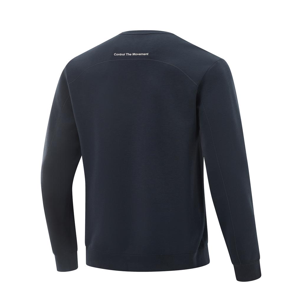 Li Ning Ice Silk Quick-Dry Cool Comfortable Casual Simple Round Neck Versatile Long Sleeve Sweatshirt Men Sweatshirt Navy-Blue AWDV379-1