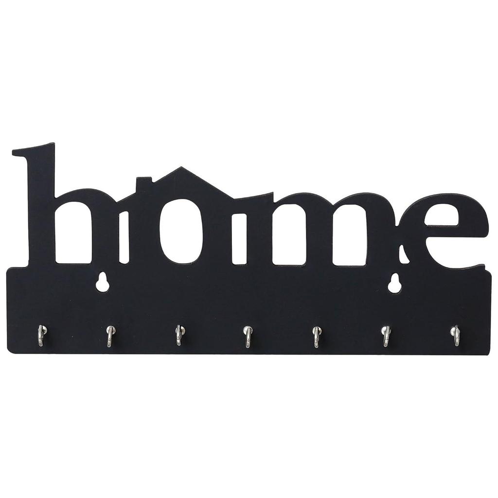 Premium Home Keys Wooden Key Holder (29 Cm X 13.5 Cm X 0.4 Cm, Wood) 7 Hook - Decorative Items for Home Decor (Black)