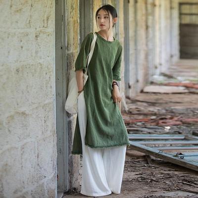 Rochie Zen din Ramie cu Mâneci Cinci pentru Femei, Primăvară/Vară, Bumbac In