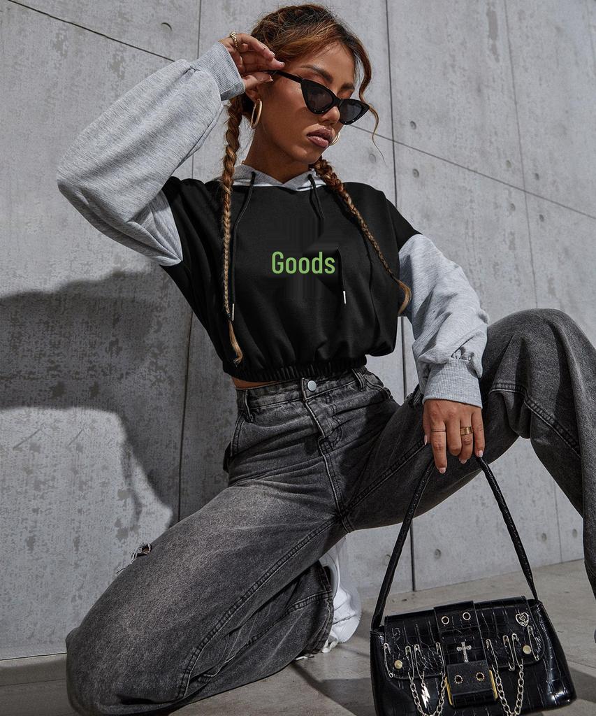 Yiyi 2025 Women's Color Block Cropped Hoodie: European & American Style Casual Sportswear