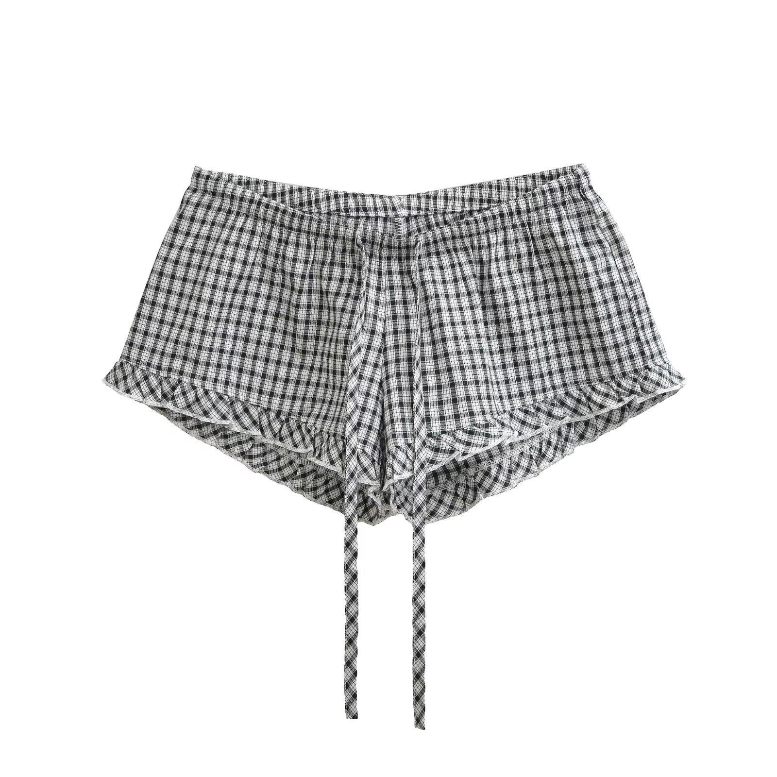 

American Spicy Girl Plaid Lace-Up Low-Waist Sports Shorts Large