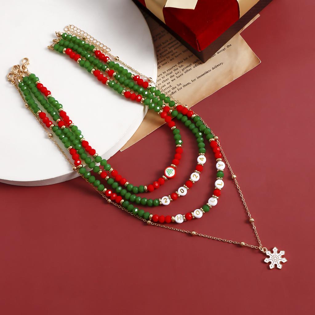 New Year Gift Christmas Christmas Snowman Elk Imitation Crystal Necklace Set Sweater Chain