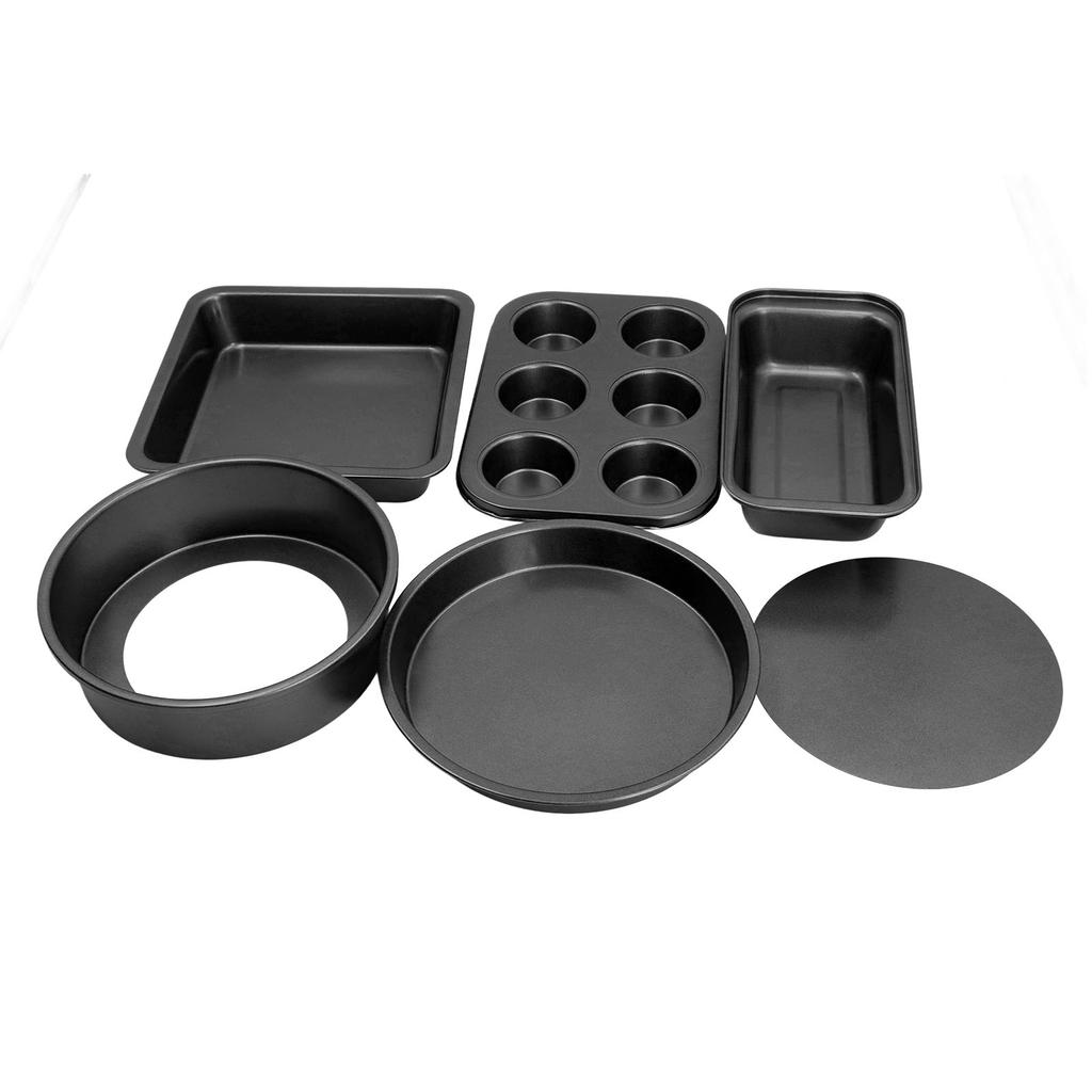 6pcs Baking Mold Set Loose Bottom Anti Stick Carbon Steel Cake Pizza Brd Pan for Home Kitchen