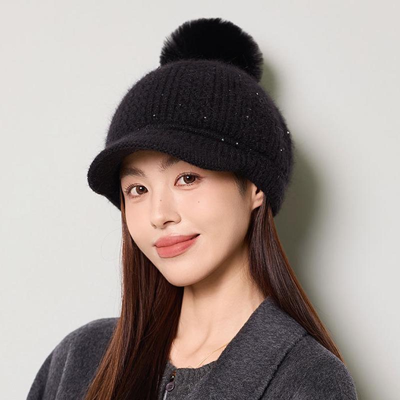 Rabbit Fur Warm Baseball Cap Women's Autumn Winter Velvet Ear Protection Knitted Cap Pullover Wool Cap