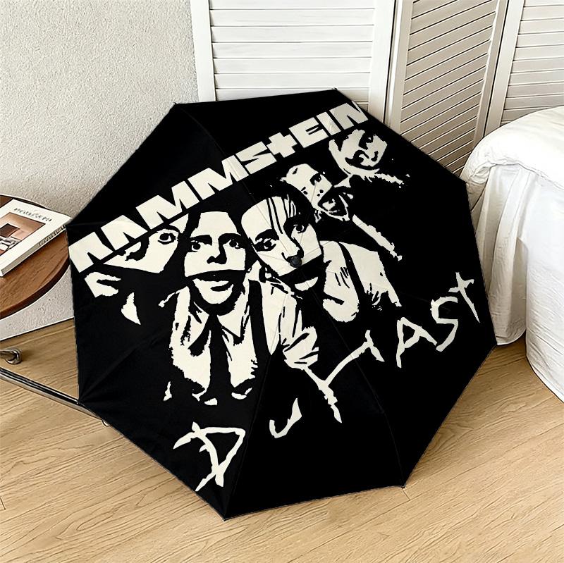 Rammstein Music 8 Ribs 3Fold Black Glue Uv Protection Umbrella Sun Protection Rainproof Compact Folding Umbrella For Travel Daily Use C923753