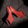 Fashion New Red Black Sheepskin Back Zipper Knee High Boots European American Square Headed Sexy 5.5cm High-heel Women Boots Size 34-41