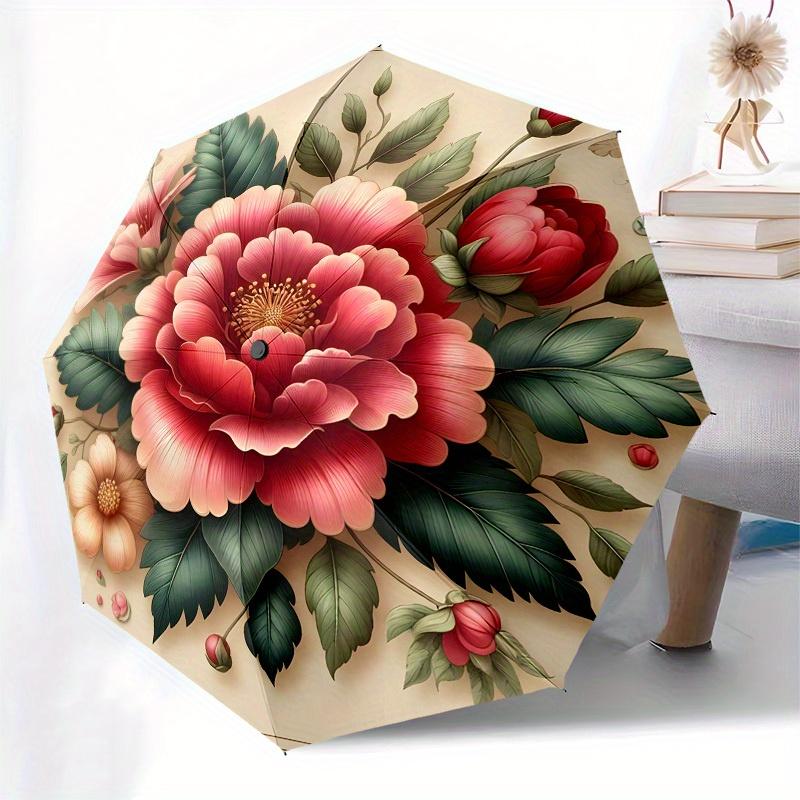1pc Floral Bouquet with Peonies and Roses Umbrella with Plastic Handle,Suitable for All Seasons Home Travel Outdoor UmbrellaB1661