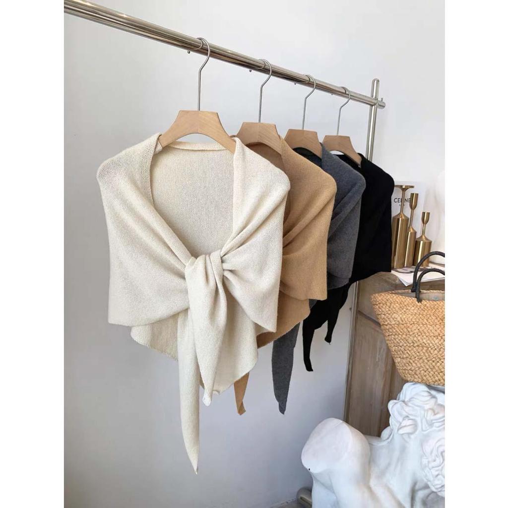 2025 Wool Blend Striped Triangle Shawl Women's Warm Thick Knitted Outerwear