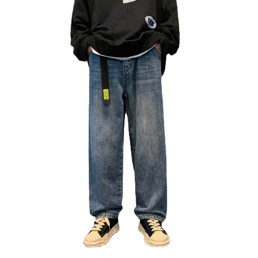 Jeans Men's Autumn New Hong Kong Style Ins Trend Loose Wide-leg Pants Fashion Ruffian Handsome Casual Straight Trousers