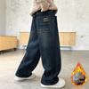 Boys' Fleece-Lined Casual Jeans - Autumn/Winter 2025 Trendy Style for Middle and Big Kids